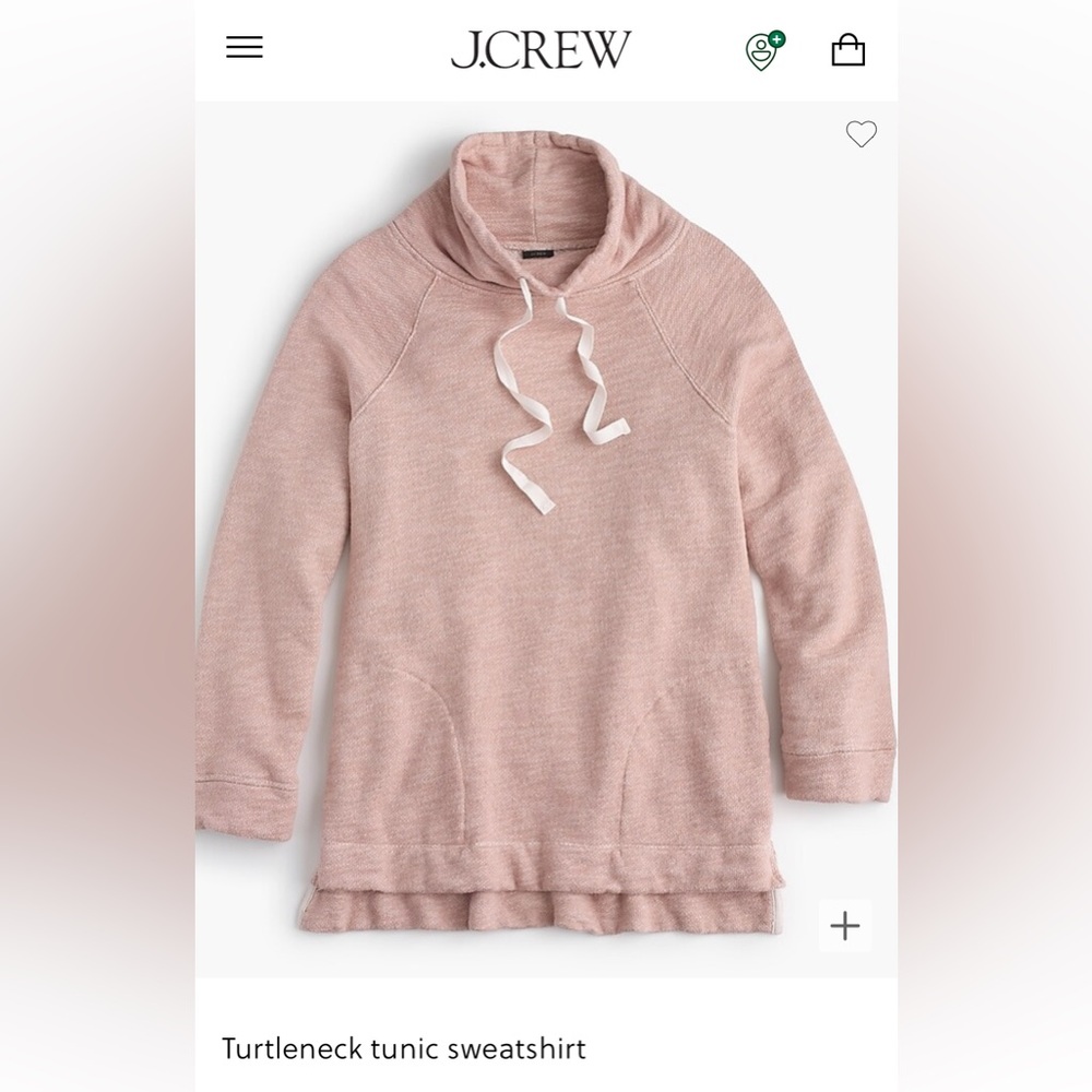 J Crew turtleneck tunic sweatshirt, size S/M, dusty rose, brand new